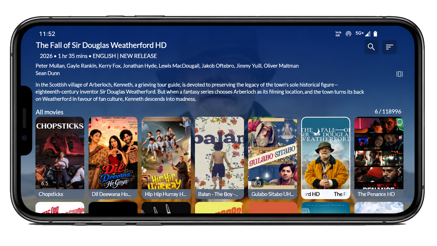 InoxTV Mobile - Landscape View of Movie Details and Poster Grid